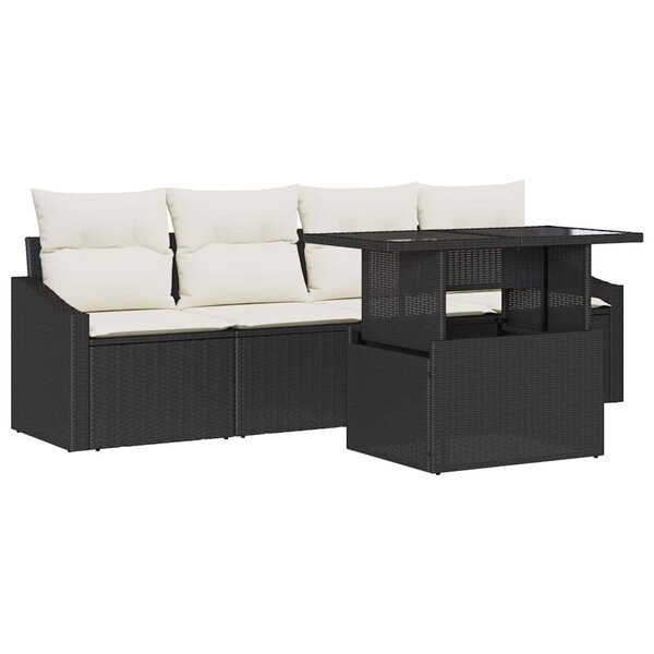 vidaXL Ensemble de canapé de jardin 5 Pièces Noir Poly rotin