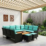 vidaXL Ensembles de meubles 8 Pièces Noir et turquoise Rotin PE