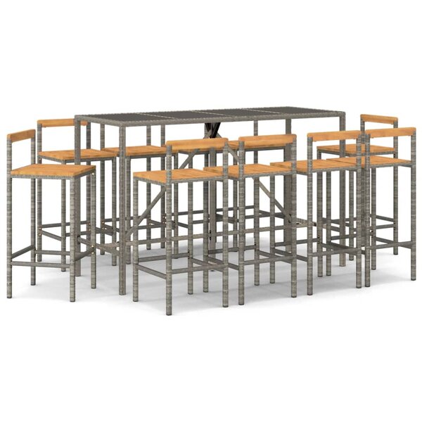 vidaXL Ensemble de bar jardin 11Pièces gris poly rotin/bois massif acacia