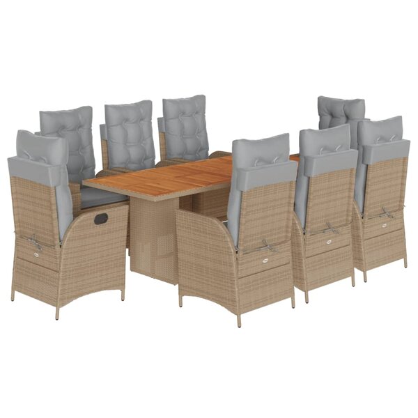 vidaXL Ensemble à manger de jardin et coussins 9 Pièces mélange beige