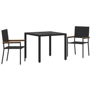 Ensemble de salle à manger de jardin 3 pièces noir en rattan poly