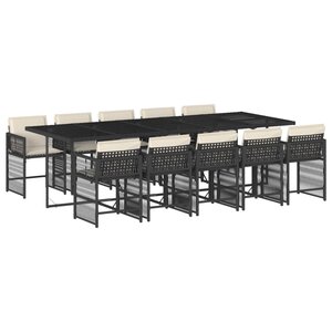 vidaXL Ensemble à manger de jardin 11 Pièces coussins noir résine tressée