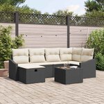 vidaXL Ensemble de canapé de jardin avec coussin 7 Pièces Noir  Crème