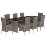 vidaXL Ensemble à manger de jardin 9 Pièces coussins gris résine tressée