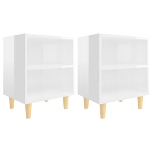 vidaXL Tables de chevet pieds en bois 2 Pièces Blanc brillant 40x30x50 cm