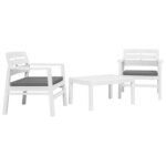 vidaXL Salon de jardin 3 Pièces Plastique Blanc