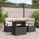 Ensemble de Sofa de Jardin de 5 Pièces avec Coussins Noir en Rattan Poly