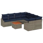 vidaXL Ensemble de canapé de jardin 9 Pièces Gris et bleu marine