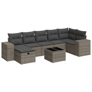 vidaXL Salon de jardin 8 Pièces avec coussins gris résine tressée