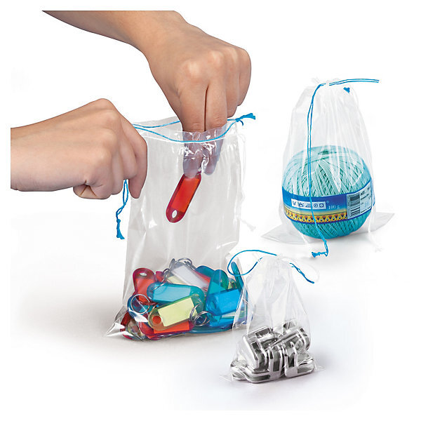Sachet plastique transparent à cordelettes 10x15 cm