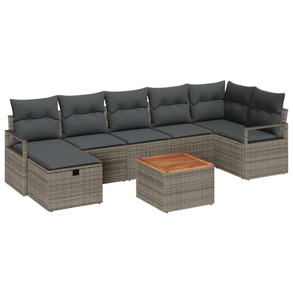 Ensemble de canapés de jardin 8 pièces avec coussins gris poly rattan