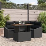 vidaXL Ensemble de salle à manger de jardin 5 pièces avec coussins Rotin poly noir Acacia