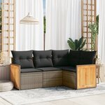 vidaXL Salon de jardin 4 Pièces avec coussins gris résine tressée