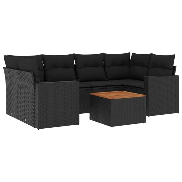 vidaXL Salon de jardin 7 Pièces avec coussins noir résine tressée