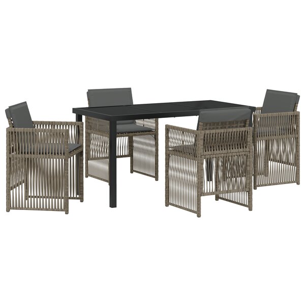 vidaXL Ensemble de salle à manger de jardin 5 pièces avec coussins gris en poly rotin