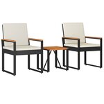 vidaXL Ensemble de meubles d'extérieur 3 Pièces Noir et blanc crème