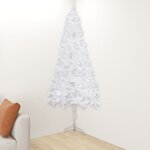 vidaXL Sapin de Noël artificiel d'angle Blanc 210 cm PVC