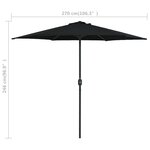 vidaXL Parasol de jardin et mât en aluminium 270x246 cm Noir