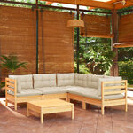 vidaXL Salon de jardin 6 Pièces avec coussins crème Bois de pin massif