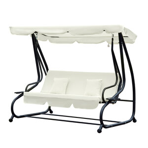 Balancelle de jardin 3 places convertible toit inclinaison réglable 2 tablettes support 2L x 1 2l x 1 64H m métal époxy noir polyester crème