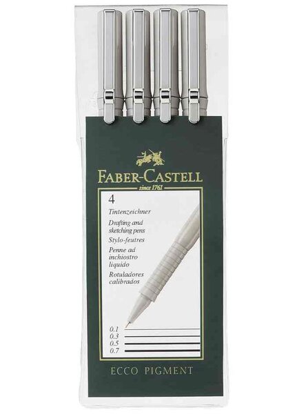 Etui de 4 Stylo feutre ECCO PIGMENT 0 1/0 3/0 5/0 7 mm Noir FABER-CASTELL