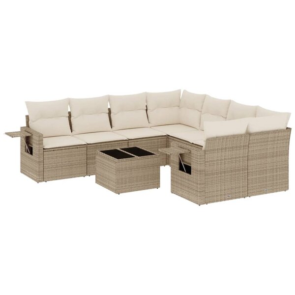vidaXL Salon de jardin avec coussins 9 Pièces beige résine tressée