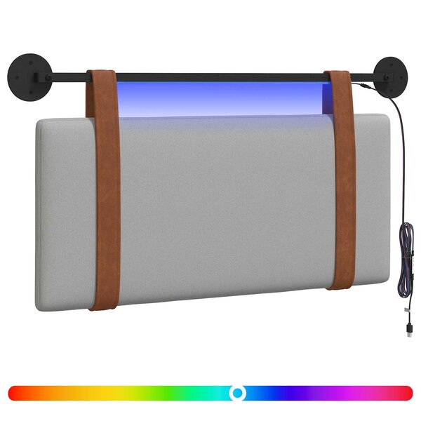 vidaXL Tête de lit suspendue Avec lumière LED Gris nuage PU antique