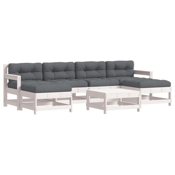 vidaXL Salon de jardin 7 Pièces avec coussins blanc bois massif