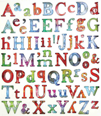 Stickers alphabet de 0 7 à 2 cm multicolore x 71 pièces