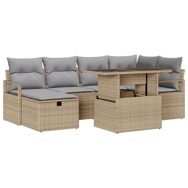 Ensemble de canapé de jardin vidaXL 7 pièces avec coussins Beige Poly Rattan