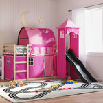 vidaXL Lit superposé avec toboggan et rideaux rose 90x200 cm