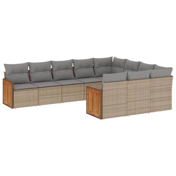 vidaXL Salon de jardin avec coussins 10 Pièces beige résine tressée