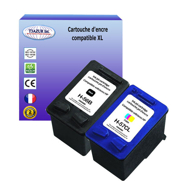 1+1 Cartouches compatibles avec HP Deskjet 5652, 5655, 5662, 5850 remplace HP 56, HP 57 - (Noire+Couleur) - T3AZUR