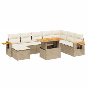 vidaXL Salon de jardin avec coussins 9 Pièces beige résine tressée