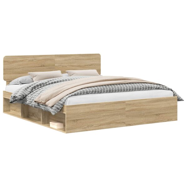 vidaXL Cadre de lit avec tête de lit Sonoma 180 x 200 cm Pin massif