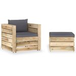 vidaXL Salon de jardin 2 Pièces avec coussins Bois imprégné de vert