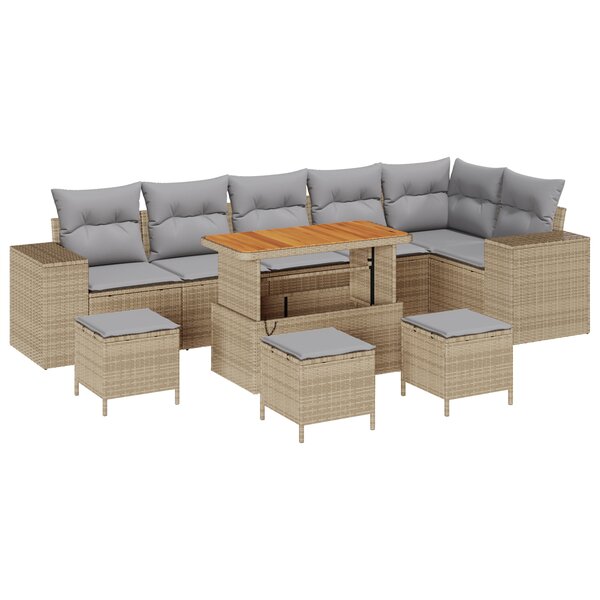 vidaXL Canapé de jardin en poly rotin beige de 10 pièces  accompagné de coussins  en acacia.