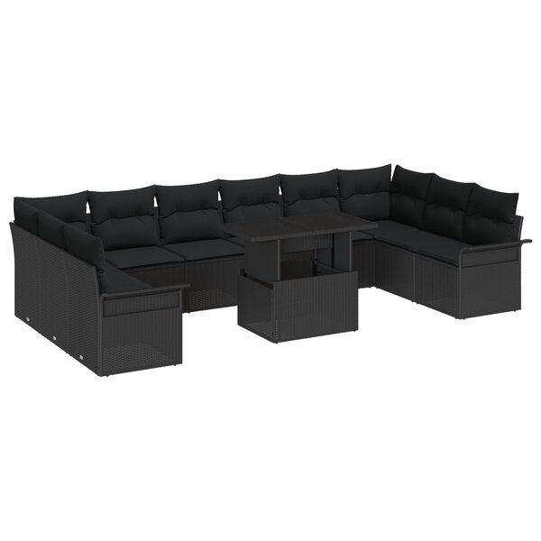 vidaXL Ensemble de canapé de jardin 11 pièces avec coussins noirs en poly rattan
