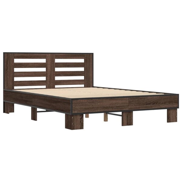vidaXL Cadre de lit chêne marron 140x190 cm bois d'ingénierie et métal