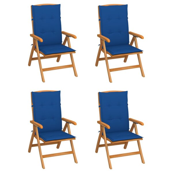 vidaXL Chaises inclinables de jardin avec coussins 4 Pièces Teck solide