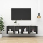 Vidaxl meuble tv mural gris brillant 37x37x142 5 cm aggloméré