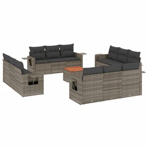 vidaXL Salon de jardin avec coussins 13 Pièces gris résine tressée