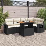 vidaXL Salon de jardin 6 Pièces avec coussins noir résine tressée