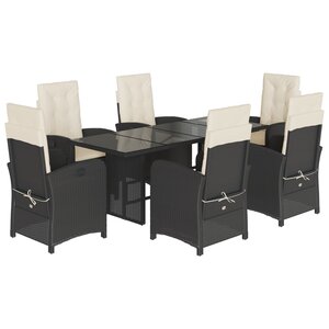 vidaXL Ensemble à manger de jardin coussins 7Pièces Noir Résine tressée