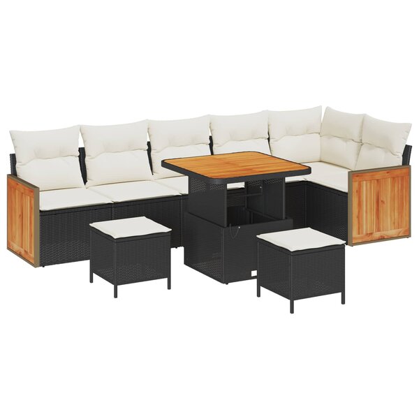 vidaXL Ensemble de canapé de jardin avec coussin 9 Pièces Noir et Crème