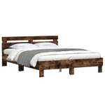 vidaXL Cadre de lit avec tête de lit et LED chêne fumé 140x190 cm