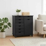 vidaXL Cabinet roulant Noir 63 5 x 39 x 65 5 cm Bois de Pin Massif