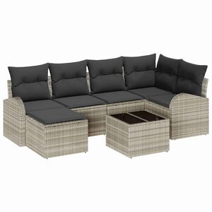 vidaXL Ensemble de canapé de jardin 7 Pièces Gris clair Poly rotin