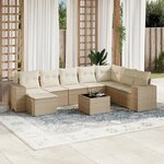 vidaXL Salon de jardin avec coussins 9 Pièces beige résine tressée