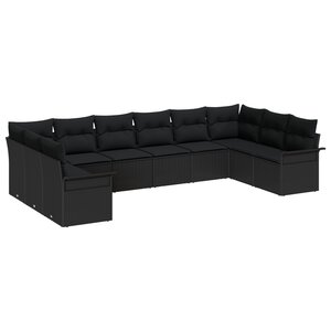 vidaXL Ensemble de canapé de jardin de 10 pièces avec coussins en rotin noir poly